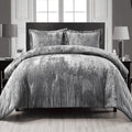 Fredsure Crinkle Velvet Comforter Set, 3 Pieces Grey Queen, Crinkle Velvet Face And Brushed Microfiber Reverse