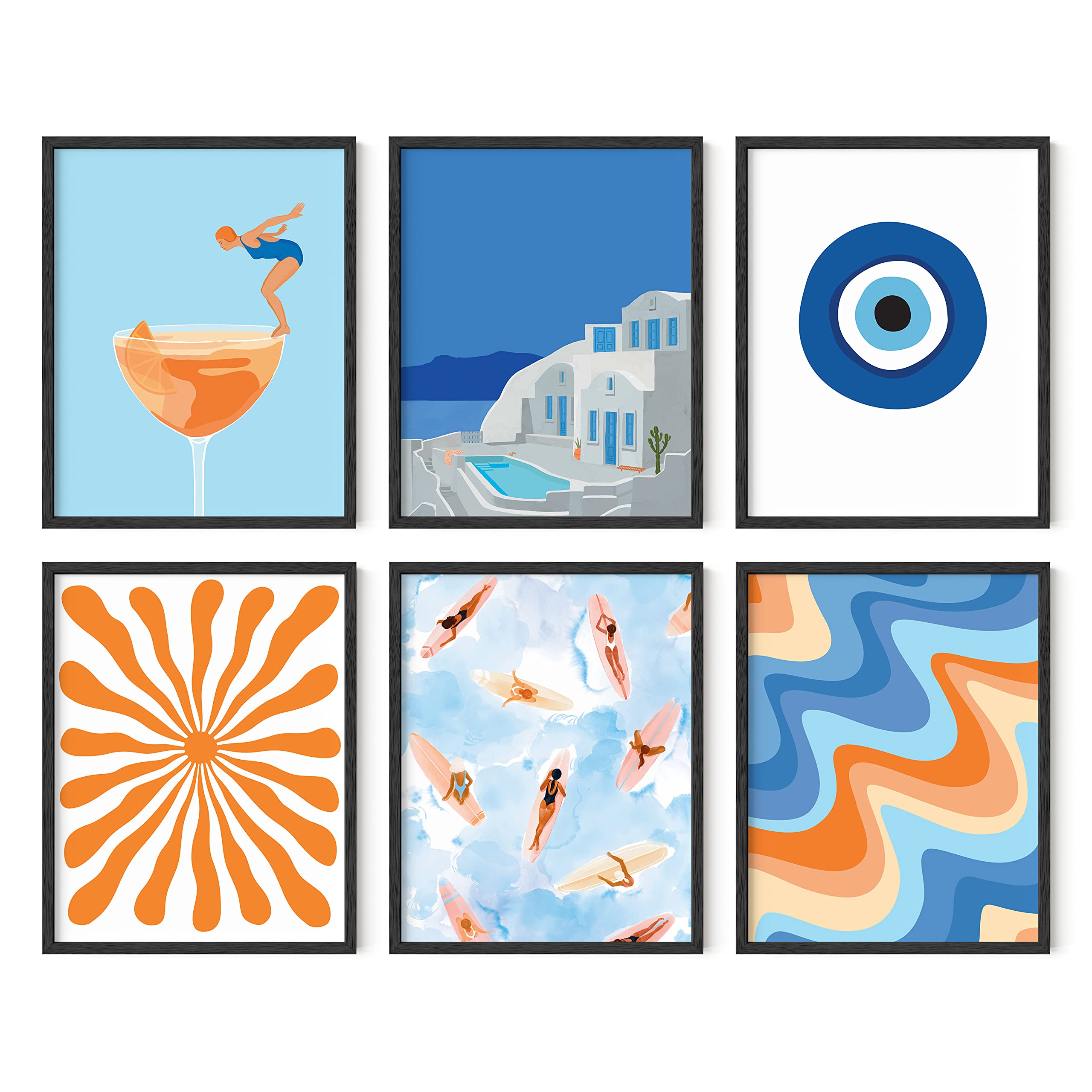 HAUS AND HUES Beach Posters Gallery Wall Art Set of 6 - Ocean Poster Beach Scene Wall Art, Beach Posters for Walls, Travel Poste