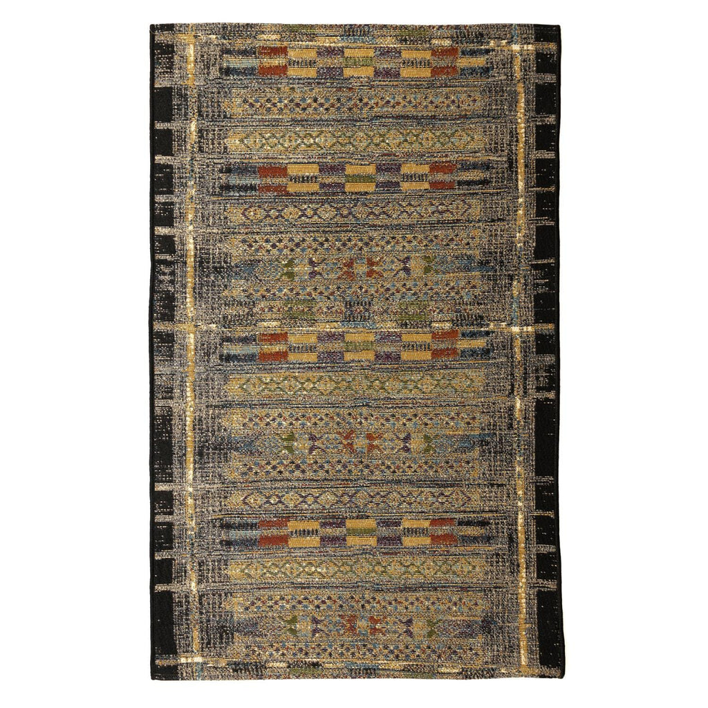 Liora Manne Marina Low Profile Durable Indoor/Outdoor Woven Rug- Tribal Stripe Black 2'7' X 4'3'