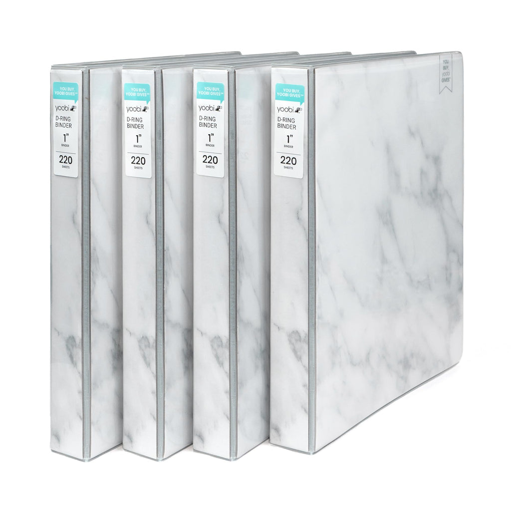 Yoobi 1 Inch Binder - Marble Design, Gray Color - 3-Ring Binder With 2 Pockets, Perfect For School, Home Or Office - Holds Up To