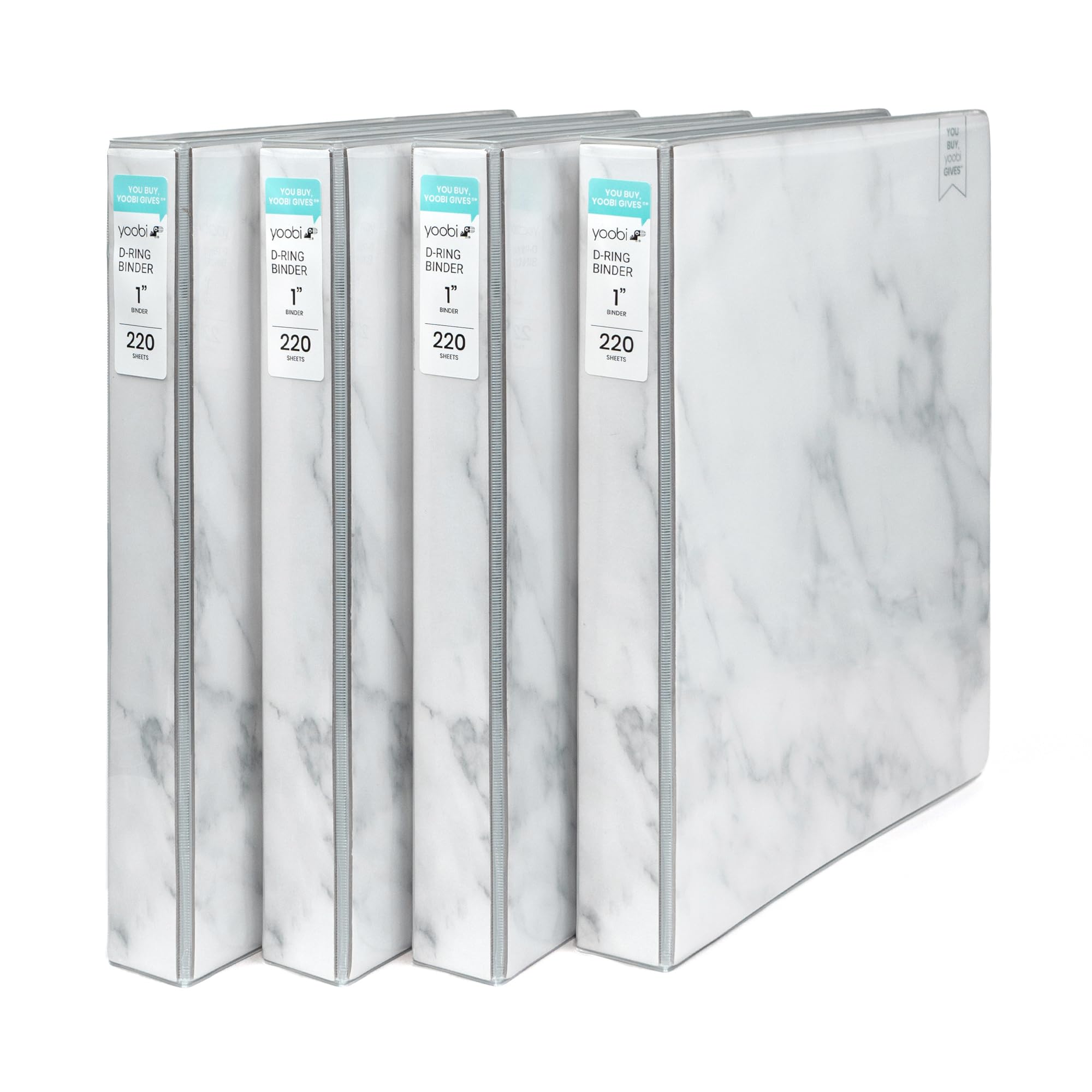 Yoobi 1 Inch Binder - Marble Design, Gray Color - 3-Ring Binder With 2 Pockets, Perfect For School, Home Or Office - Holds Up To
