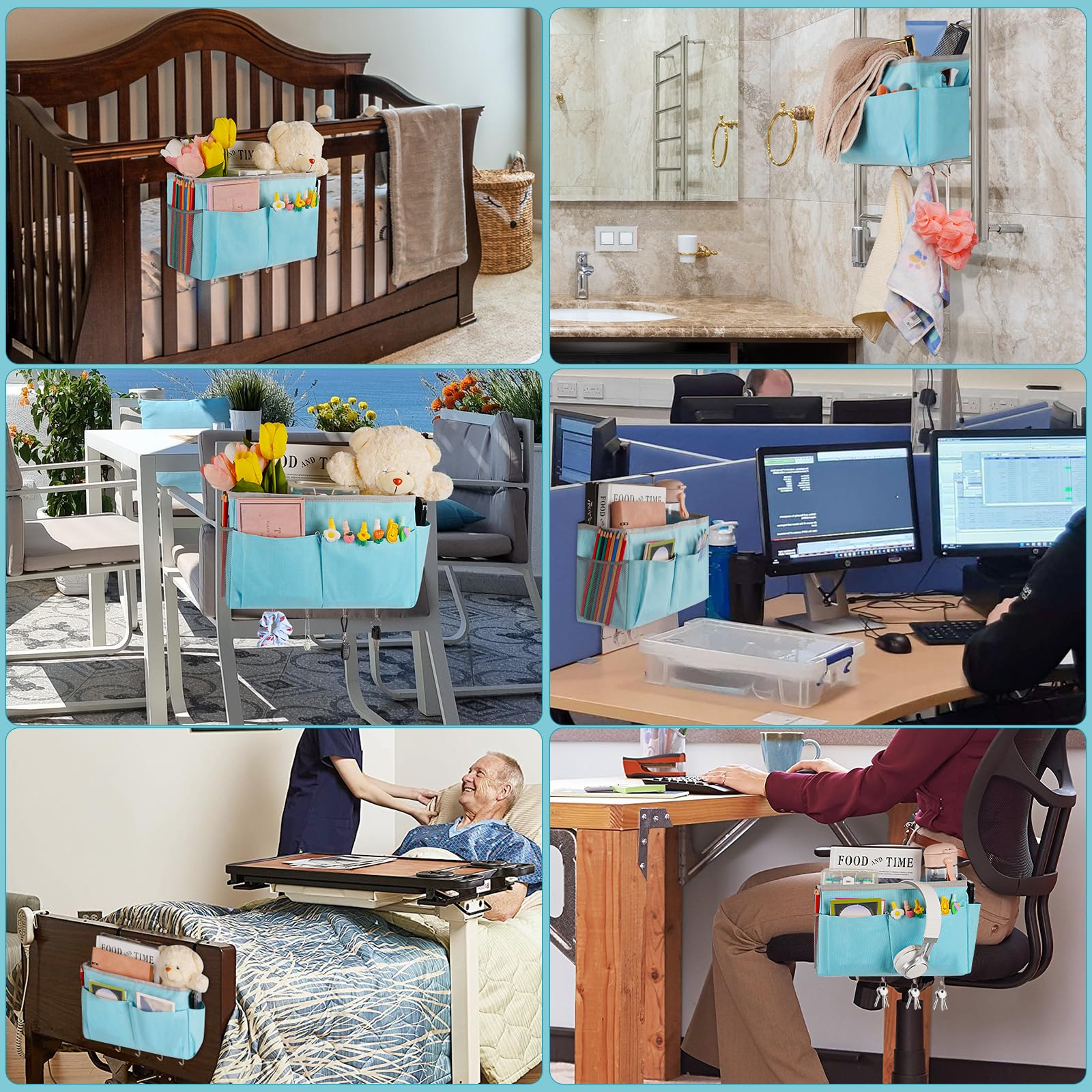 Frjjthchy Bedside Storage Organizer 5 Pockets With 4 Hooks Hanging Storage Bag For Headboards/Bunk Bed (Blue)