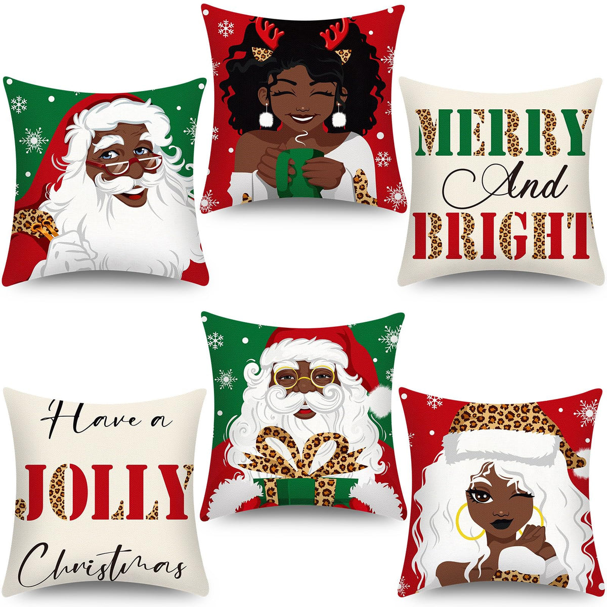 Tatuo 6 Pcs Black Santa Pillow Covers 18 X 18 African American Christmas Pillow Covers Christmas Santa Claus Throw Pillow Cover