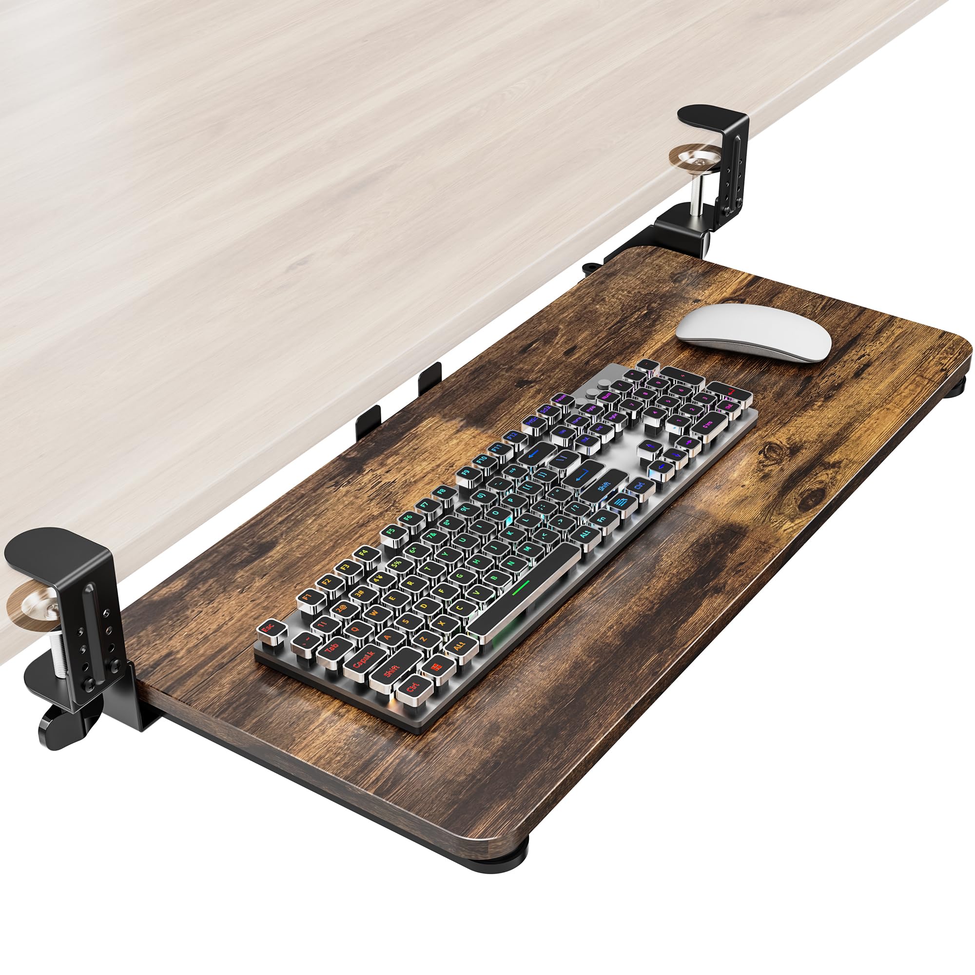 Zontera Ergonomic Keyboard Tray Under Desk, Pull Out with Adjustable C-clamp, 25.6 (31.5 Including Clamps) x 11.8 Inch Slide Out