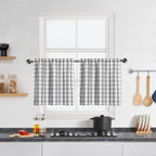 Grey Buffalo Plaid Cafe Curtains Farmhouse Tiers Kitchen Curtains 24 Inches Long, Gingham Check Rod Pocket Half Window Short Cur