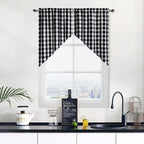 Black And White Farmhouse Gingham Swag Valance Kitchen Curtains 36 Inches Length, Buffalo Plaid Check Half Window Cafe Curtains