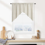 Beige Buffalo Plaid Swag Valance Curtains For Kitchen, Farmhouse Swag Kitchen Curtains 36 Inches Long, Rustic Gingham Check Smal