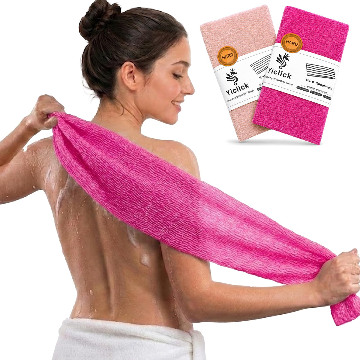 Yiclick 2PCS Exfoliating Washcloth Towel, Loofah Sponge Wash Cloth, Body Scrubber Exfoliator, Korean Japanese African Net Sponge