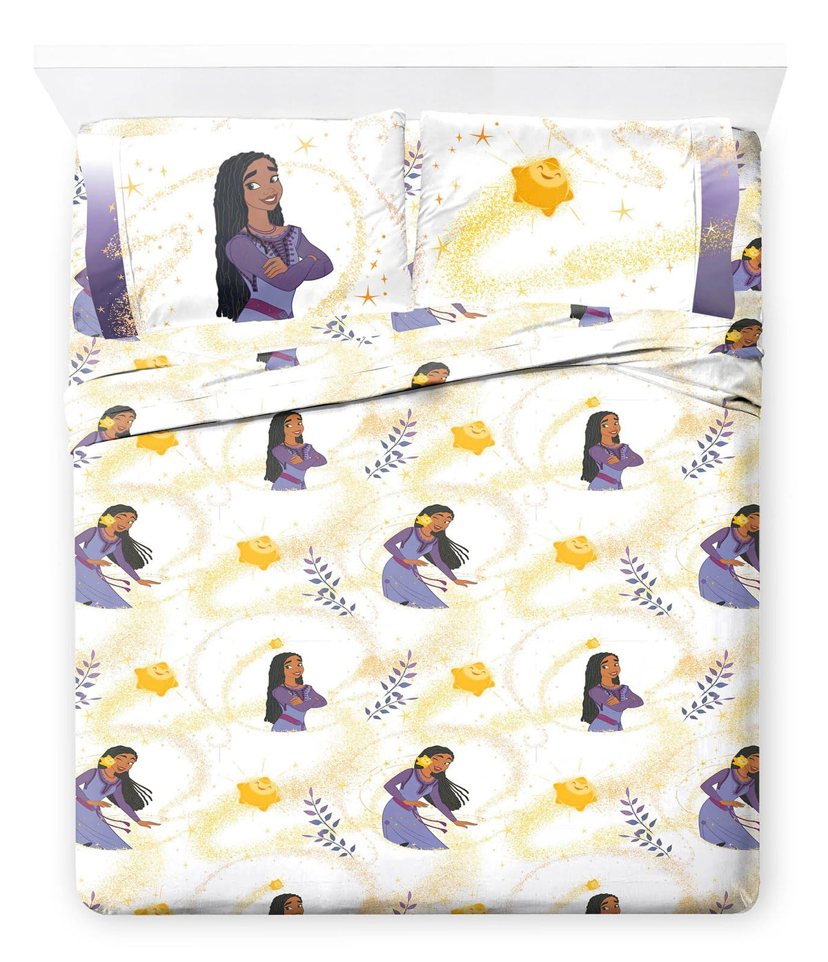 Jay Franco Disney Wish Full Size Sheet Set - Super Soft Kids 4 Piece Bedding Set Features Asha, Valentino, & Wishing Star - Micr