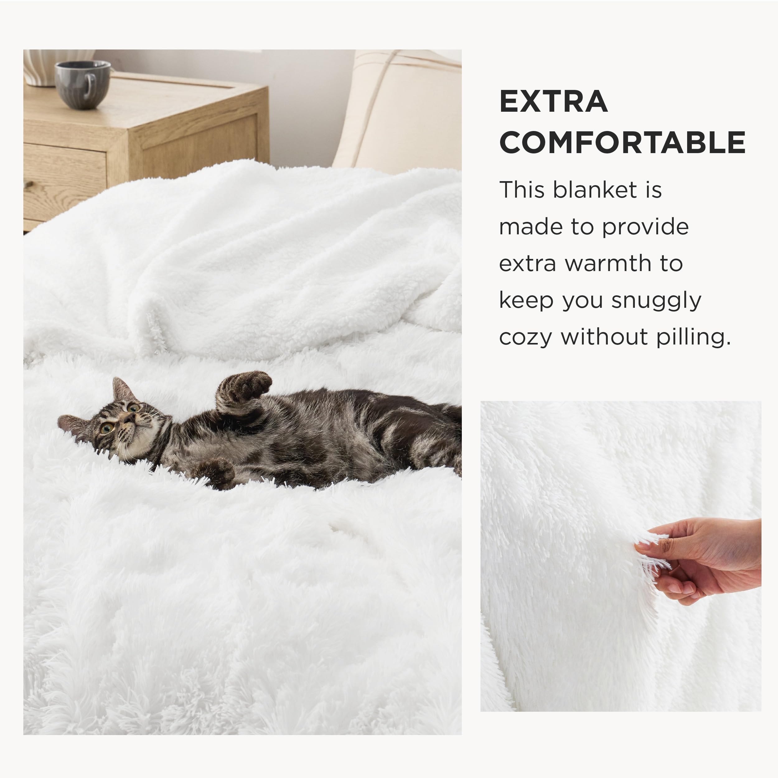 Bedsure Faux Fur White Blanket Twin Size For Couch - Soft, Fuzzy, Fluffy, And Shaggy Blankets, Warm And Thick Sherpa, Pure White