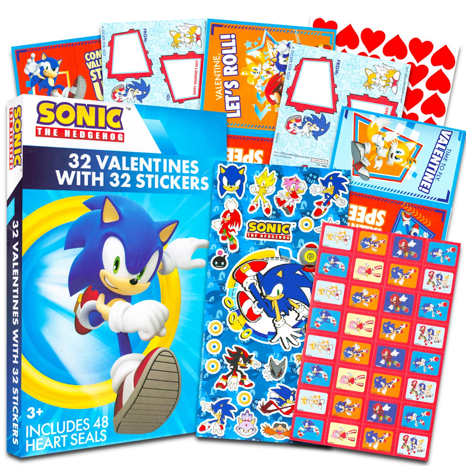 Sonic The Hedgehog Valentine Party Favors For Boys And Girls - 32 Sonic Valentine Day Cards With Stickers For Kids Plus Sticker
