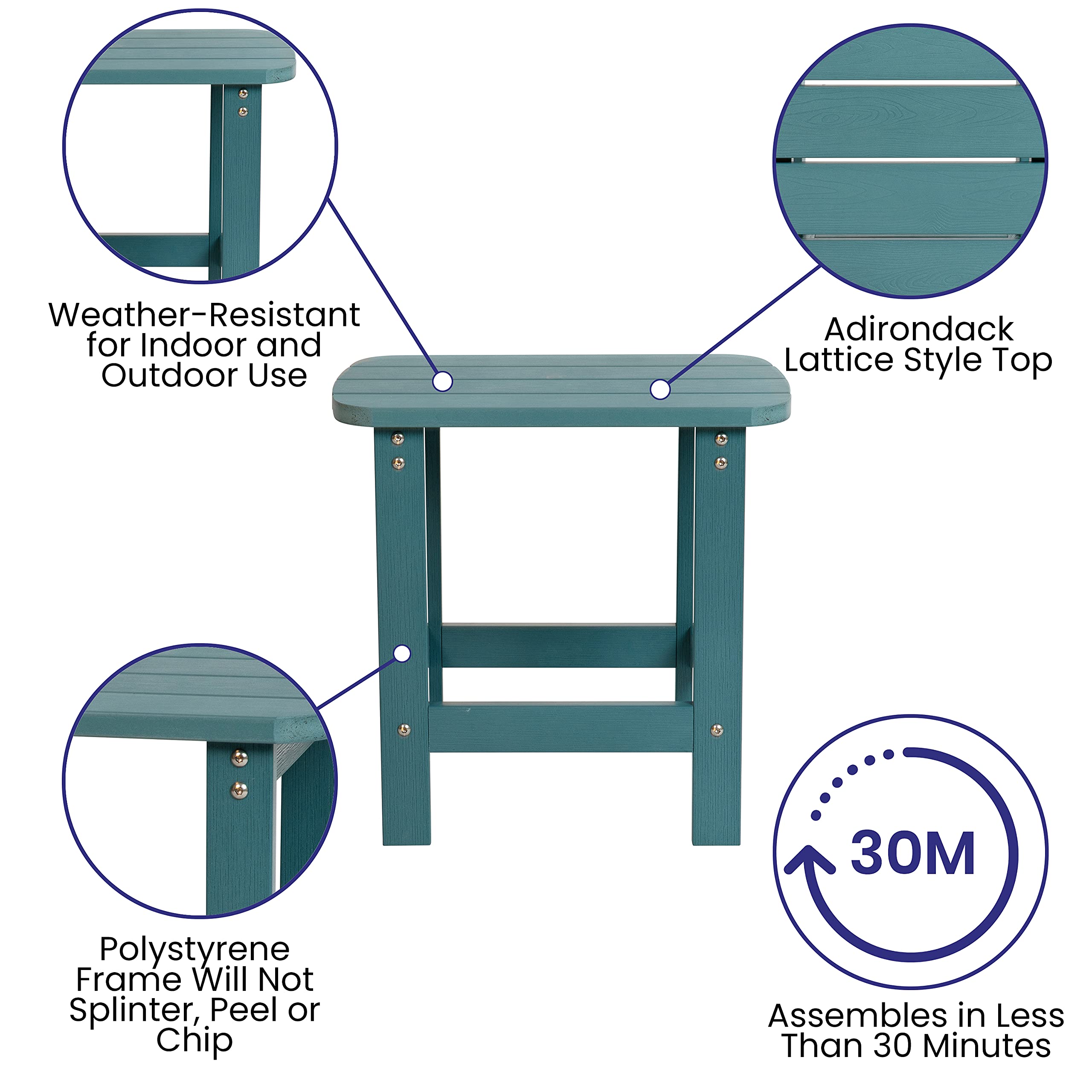 Flash Furniture Charlestown Tiered Commercial Poly Resin Adirondack Side Table - Sea Foam - All-Weather - Indoor/Outdoor