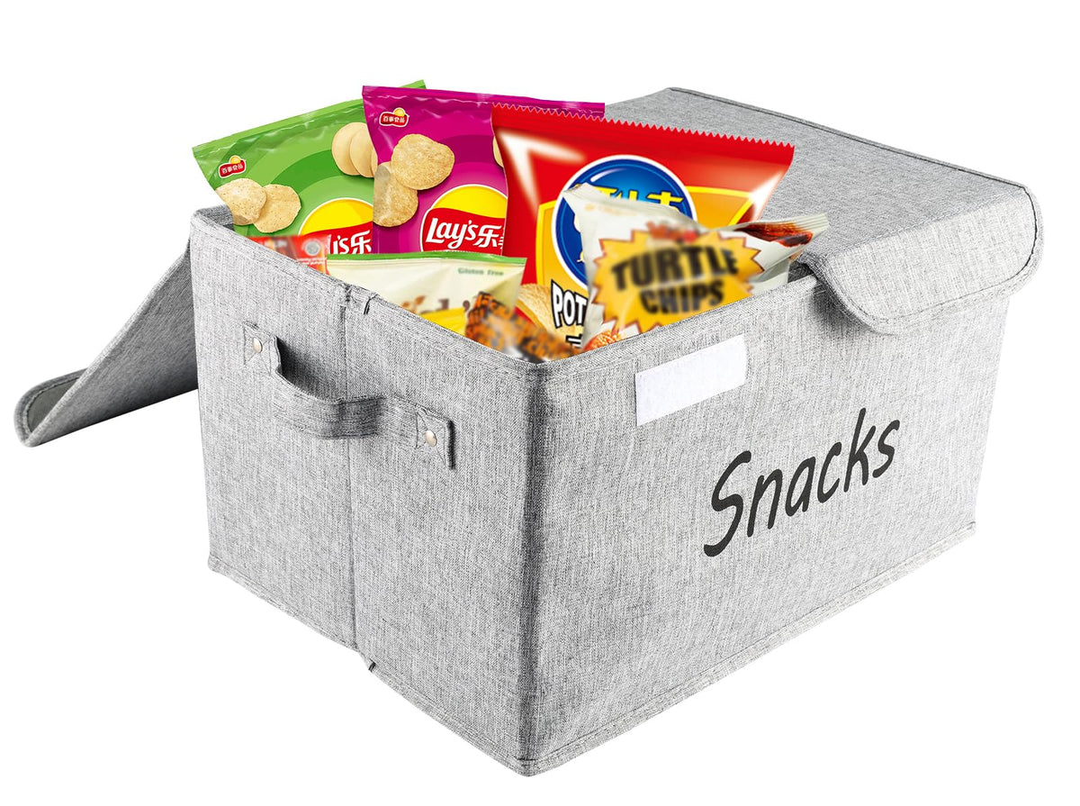 Xbopetda Snack Organizer for Pantry Shelf, Fabric Snack Organizer with Double Lids & Handles, Large 2Compartment Snack Bin Snac