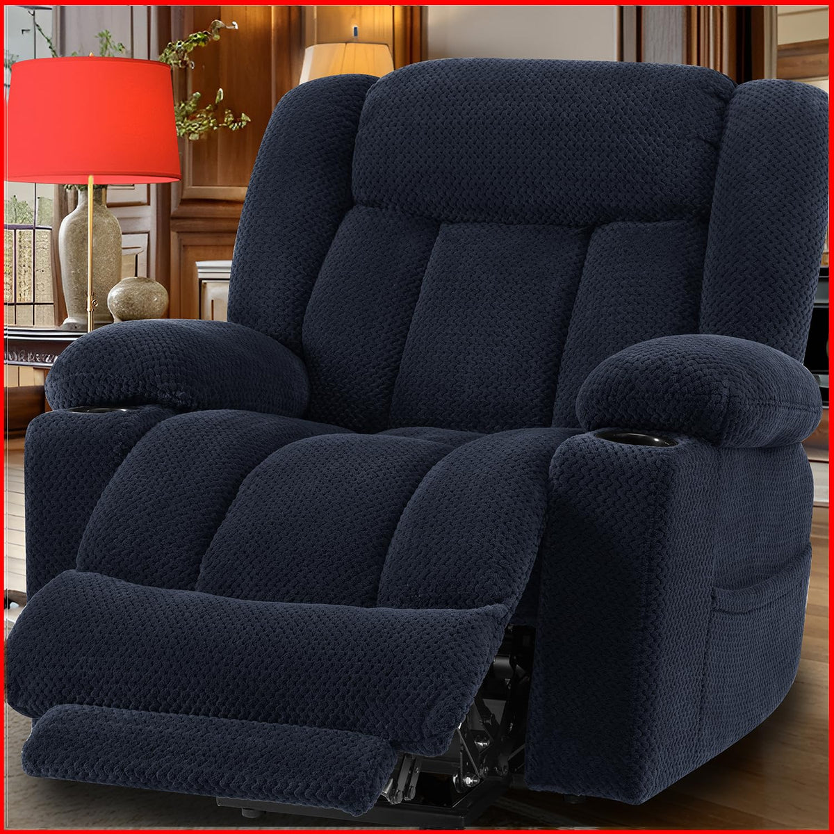 Neioml Large Wide Power Lift Chair Recliner For Elderly, Heat & Vibration Massage, Extended Footrest For Big And Tall, Cup Holde