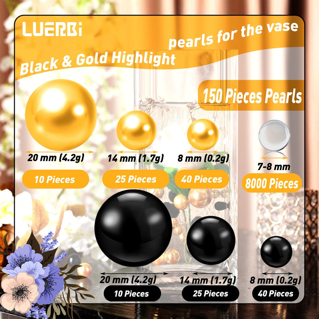 Black Gold Vase Filler Pearls | Black Gold Floating Pearls | 150 Pcs Black Gold Pearls Bead For Centerpieces Vases, Black Gold N