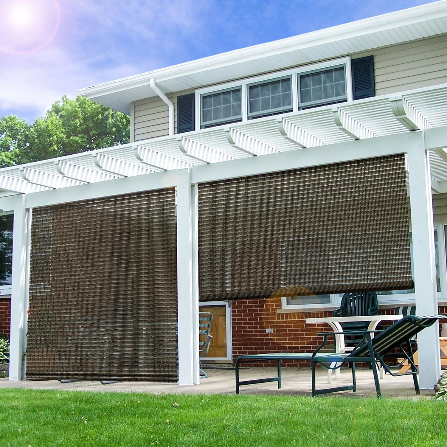 E&K Sunrise 7 'W X 6 'H Roll Up Shade Outdoor Hollow Out Roller Shade Blind Sun Shade For Patio Porch Backyard Gazebo Deck Pergo