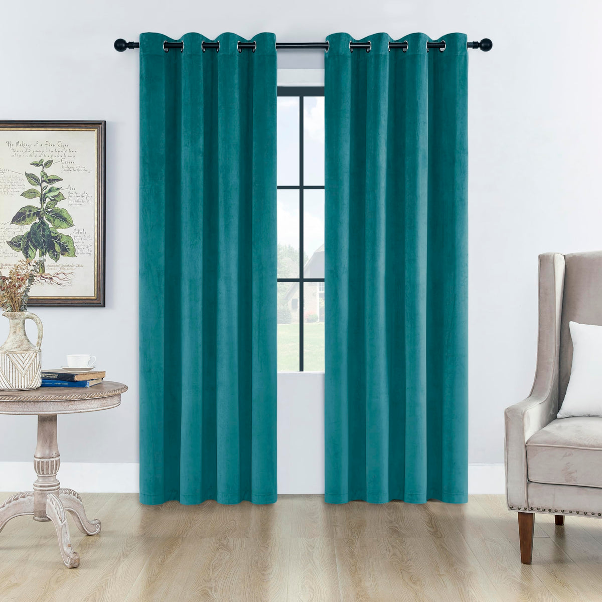 SMILETIME Lake Blue 72 in Long Velvet Curtains with Grommet, Thermal Insulated Super Soft Privacy Noise Reducing Light Blocking 