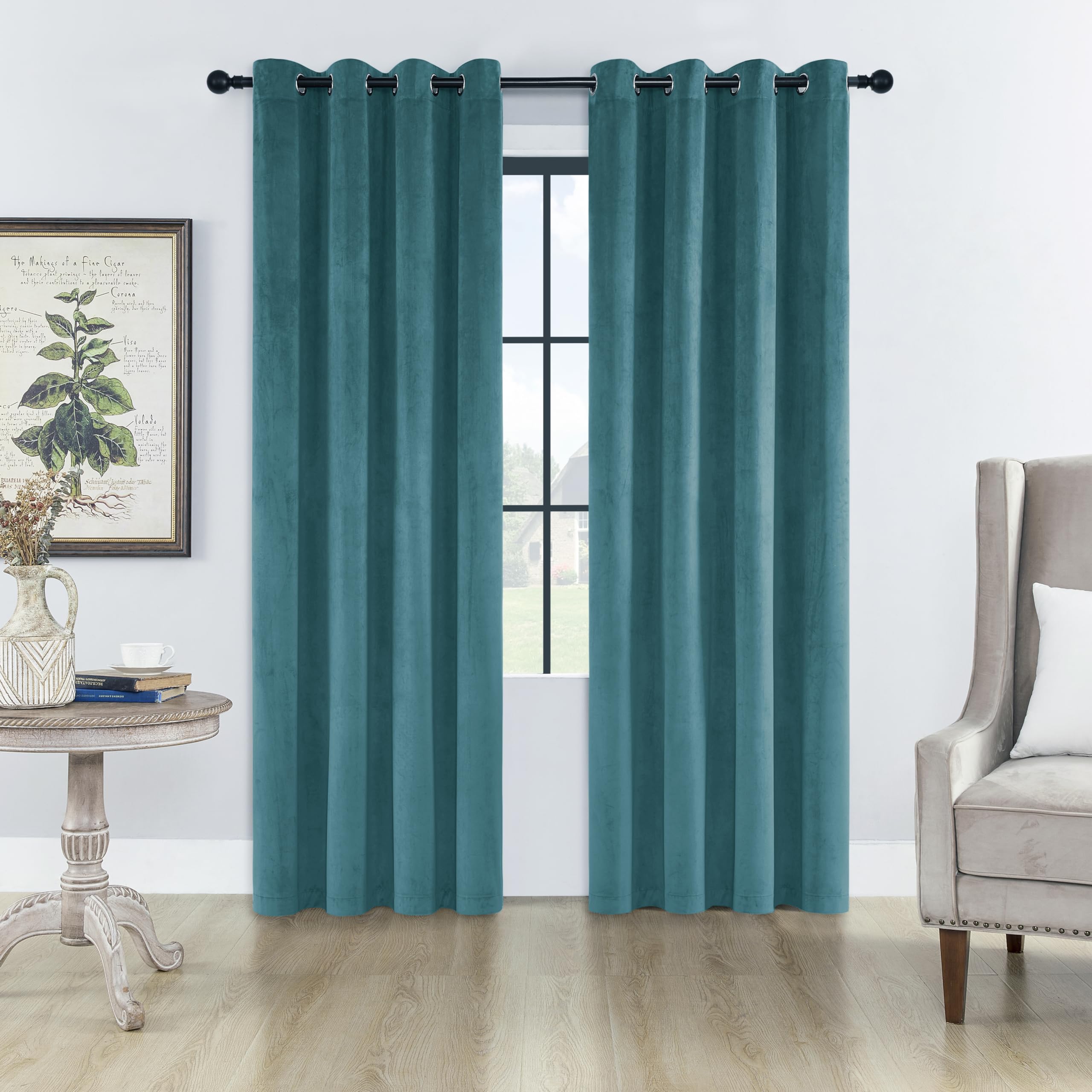 SMILETIME Lake Blue 72 in Long Velvet Curtains with Grommet, Thermal Insulated Super Soft Privacy Noise Reducing Light Blocking 