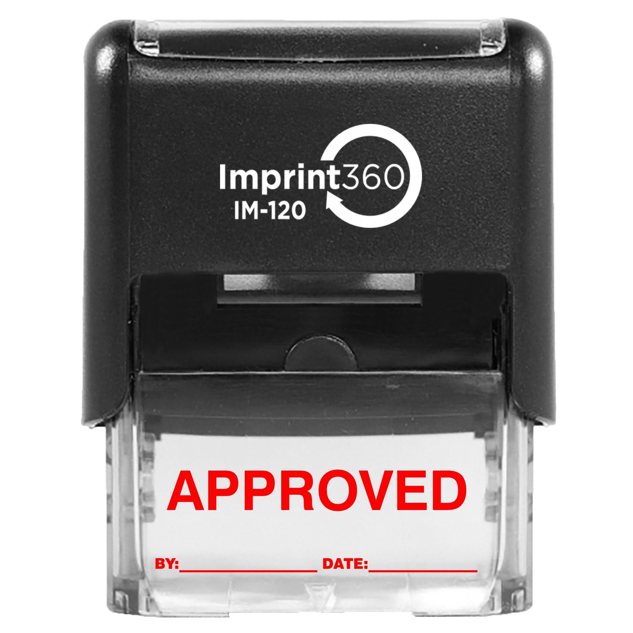 Supply360 As-Imp1102R - Approved Stamp With By: & Date:, Red Ink, Heavy Duty Commerical Self-Inking Rubber Stamp, 9/16' X 1-1/2