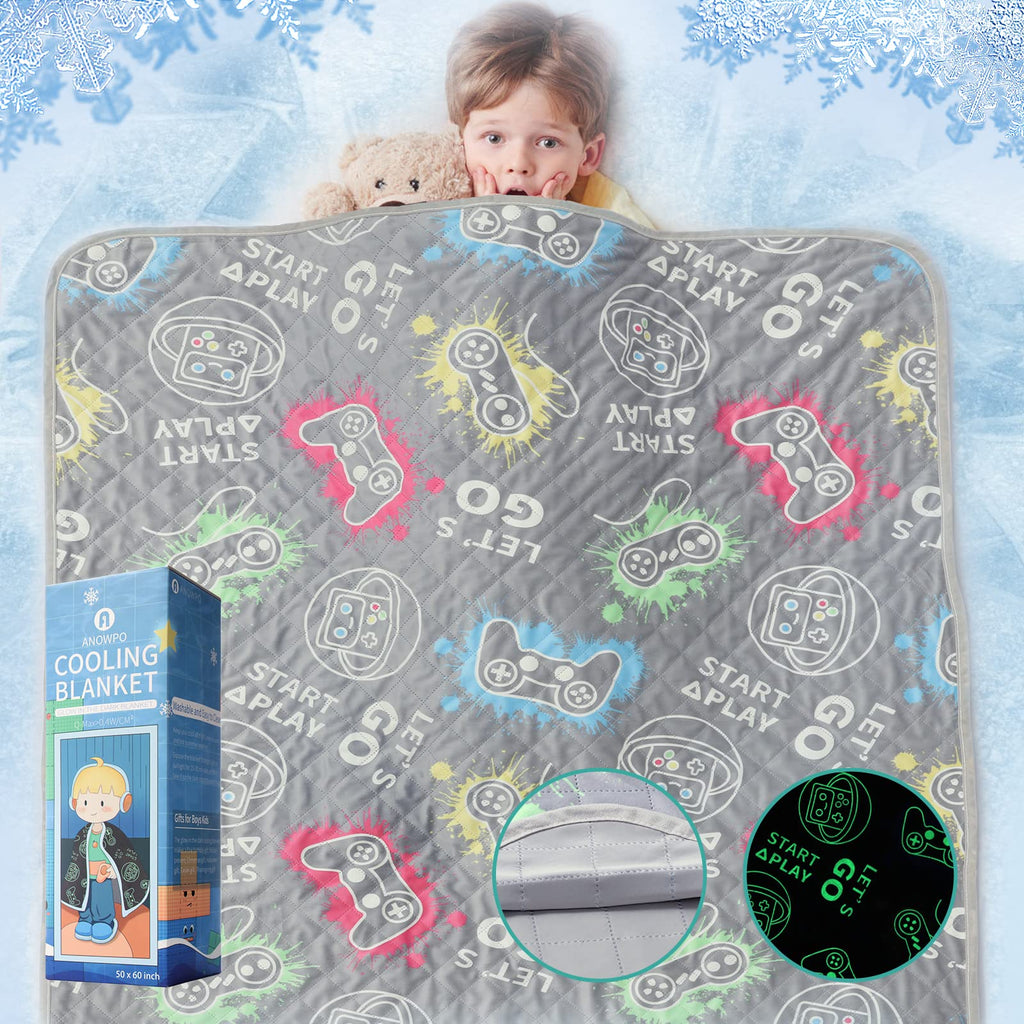 Anowpo Cooling Blankets For Hot Sleepers,Glow In The Dark Blanket Game Controller Gifts For Boys,Q-Max>0.4 Arc-Chill Cooling Fib