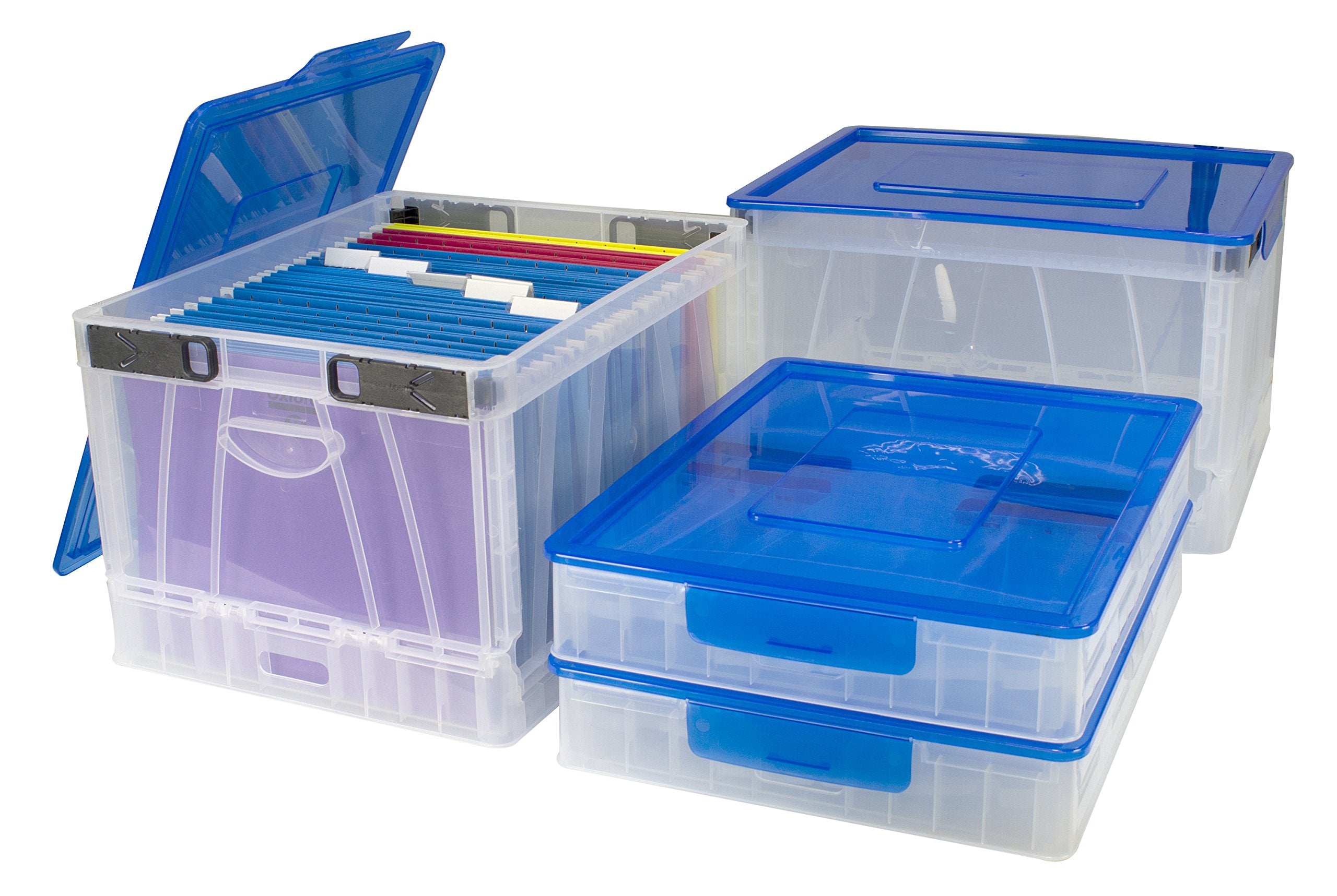 Storex Folding Storage Cube/Collapsible Crate With Lid, 17.25 X 14.25 X 10.5 Inches, Clear/Blue, 4-Pack (61819B04C)
