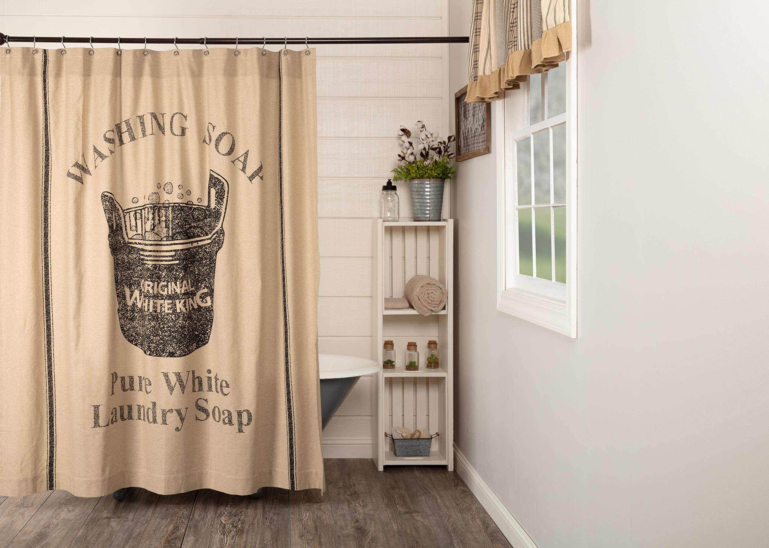 Farmhouse Wooden Soap Tub Shower Curtain Cottagecor 100% Cotton
