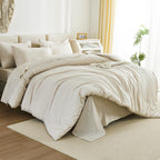 Litanika Twin/Twin Xl Size Comforter Sets Beige - 5 Pieces Bed In A Bag Twin/Twin Xl Beddding Comforter Sets, Solid Lightweight