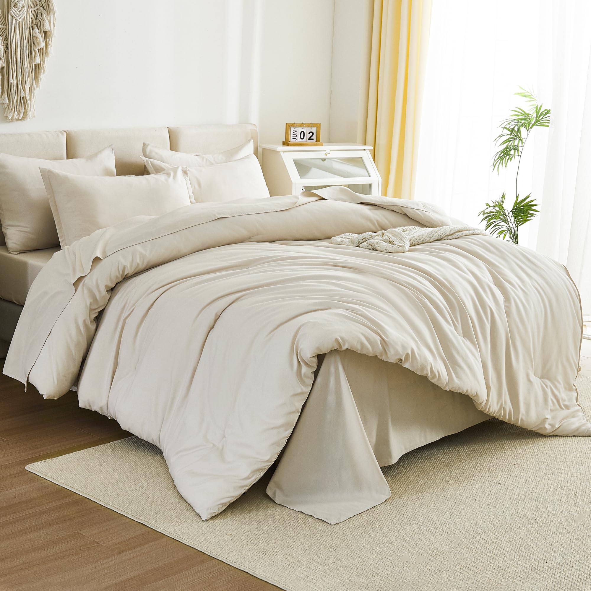 Litanika Twin/Twin Xl Size Comforter Sets Beige - 5 Pieces Bed In A Bag Twin/Twin Xl Beddding Comforter Sets, Solid Lightweight