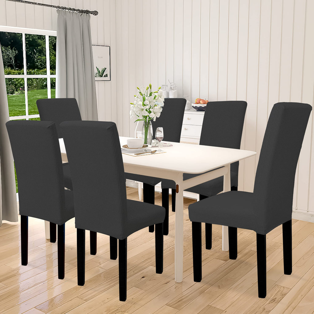 Easy-Going 100% Waterproof Dining Room Chair Cover Set Of 6, Stretch Jacquard Parson Chair Slipcover Removable Washable Chair Protector For Home, Restaurant, Banquet (Large, Dark Gray)