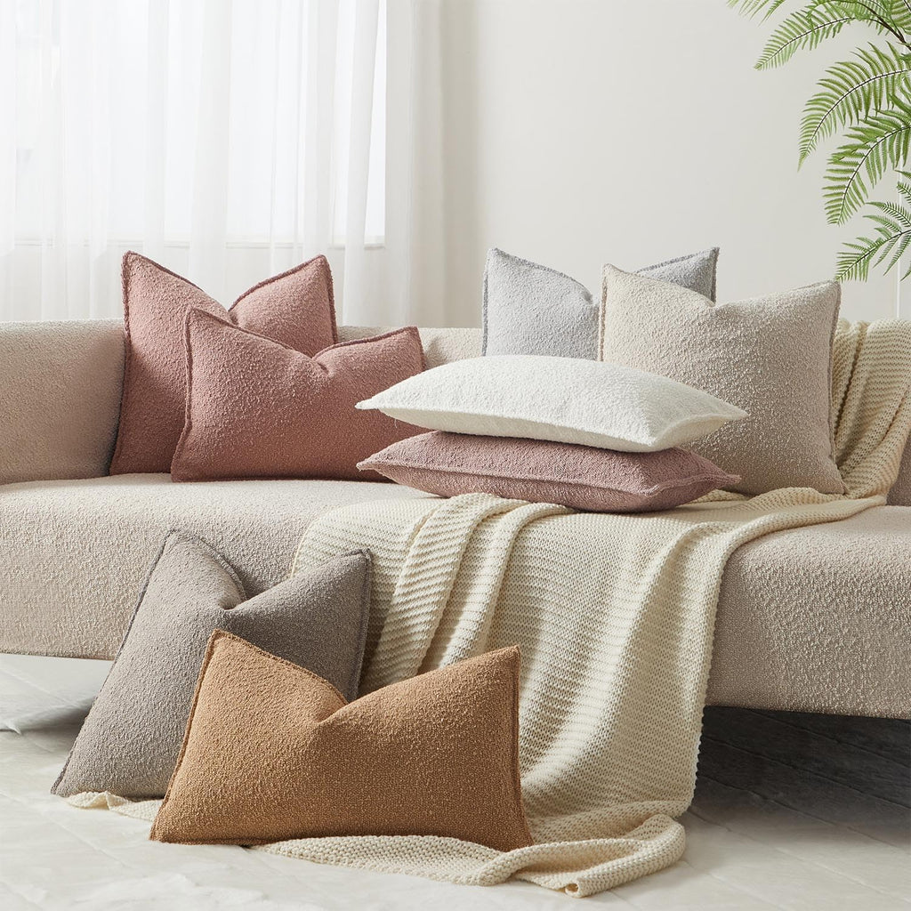 Juspurbet Grey Boucle Textured Lumbar Throw Pillow Covers Set Of 2 For Couch Bedroom Sofa Living Room Decorative Soft Euro Thick