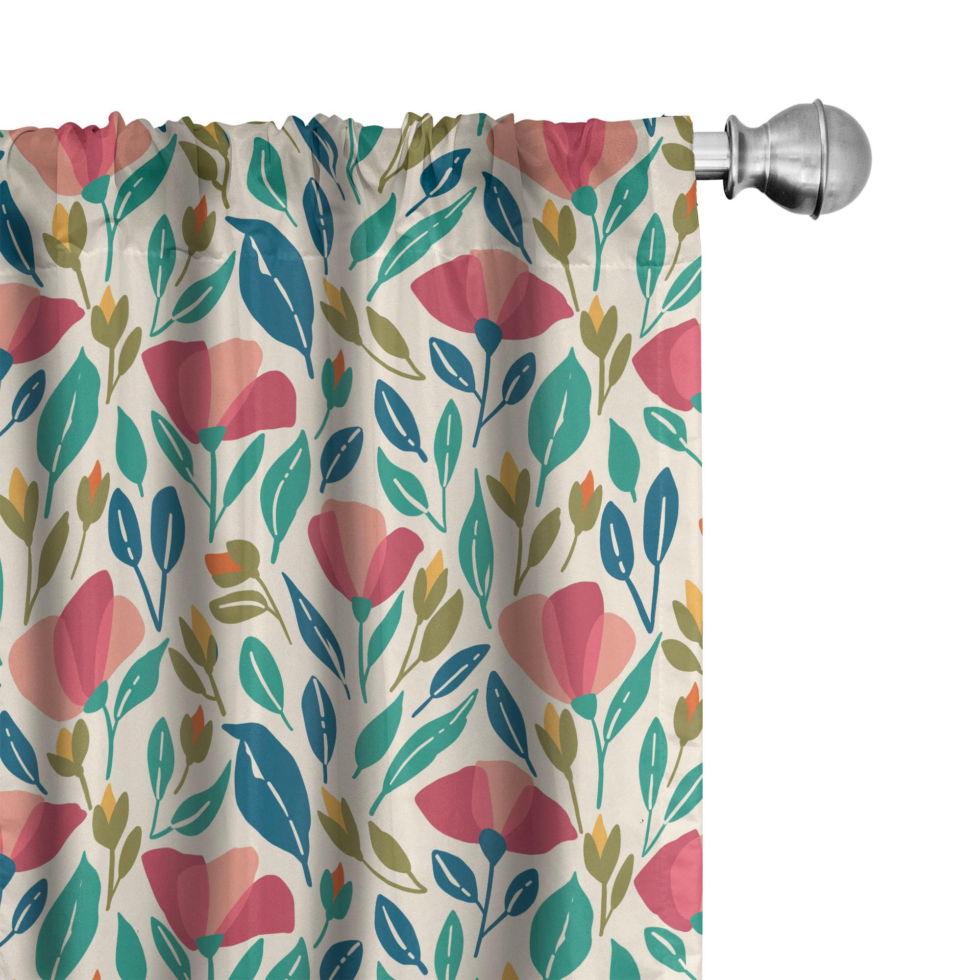Ambesonne Poppy Flower Curtains, Colorful Spring Garden with Abstract Leaves Sprouts and Petals Nature Beauty, Window Treatments