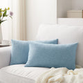 Set Of 2 Light Blue Pillow Covers 12 X 20 Inch Farmhouse Boho Decorative Throw Pillow Covers Linen Cushion Covers For Sofa Couch