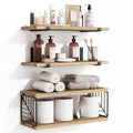 Fixwal 3+1 Tier Bathroom Floating Shelves Over Toilet, 15.8In Farmhouse Rustic Wood Shelves, Wall Decor For Bathroom, Living Room,Bedroom And Kitchen (Rustic Brown)