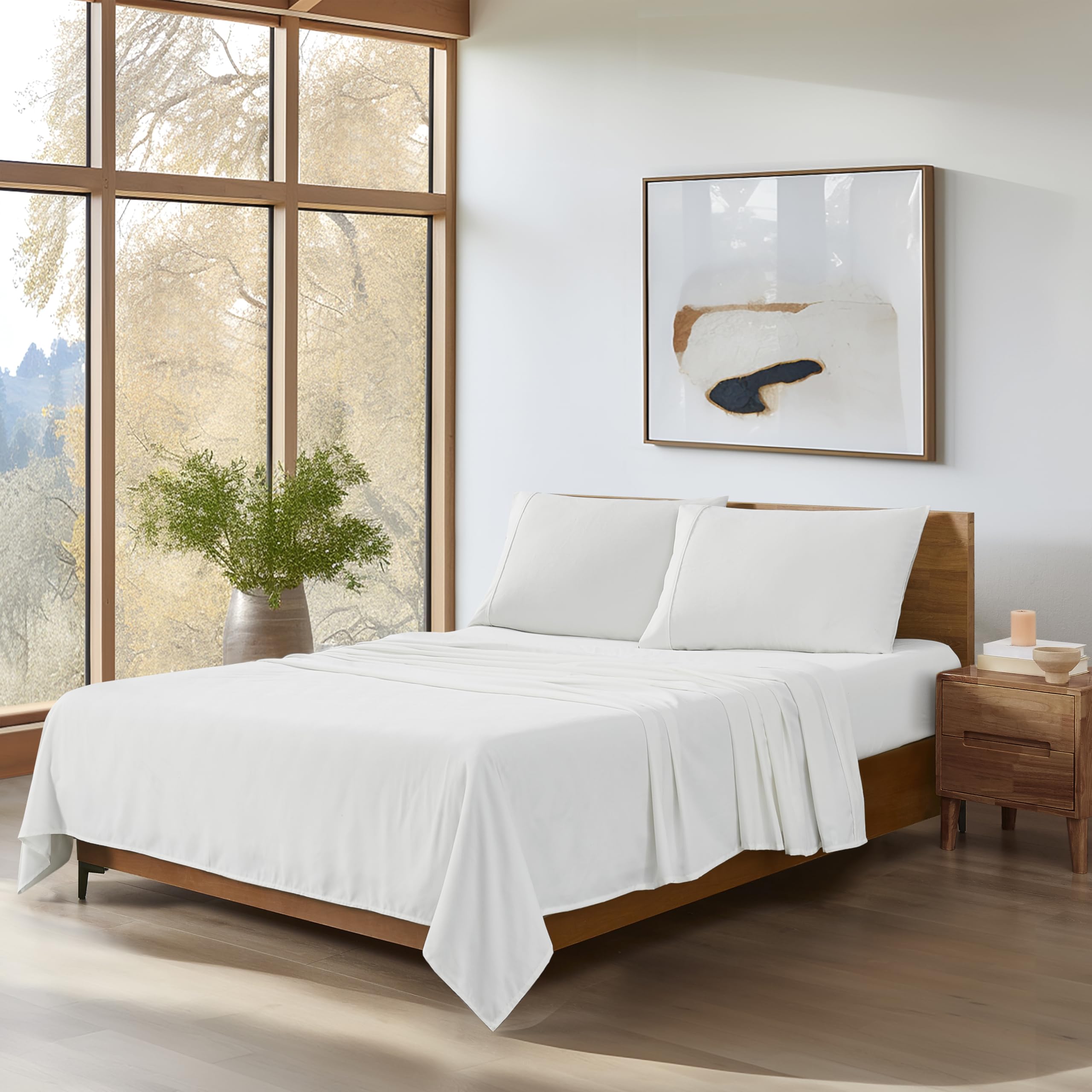 Ugg Hedi Queen Sheet Set 4-Piece Luxury Cooling Sheets Deep Pockets Premium Bedding With 2 Pillow Shams Hypoallergenic Machine Washable Soft Lightweight Bed Set For Bedroom, Queen, White