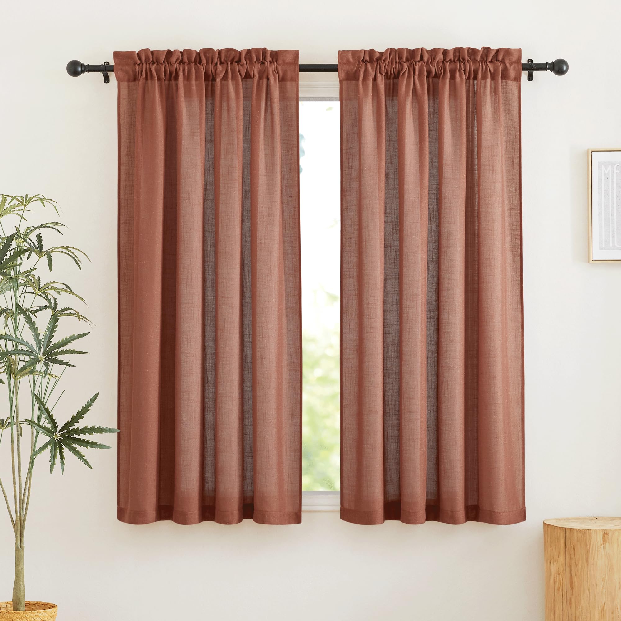 Ryb Home Curtains 63 Inch Length, Semi Sheer Linen Blend Light Filtering Shades Uv Protection Window Panels Drapes For Farmhouse