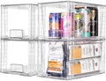 Zero Zoo 4Pack Large Stackable Kitchen Storage Drawers, Clear Foods Organizer Bins with Handles, Easily Assemble for Bathroom, K