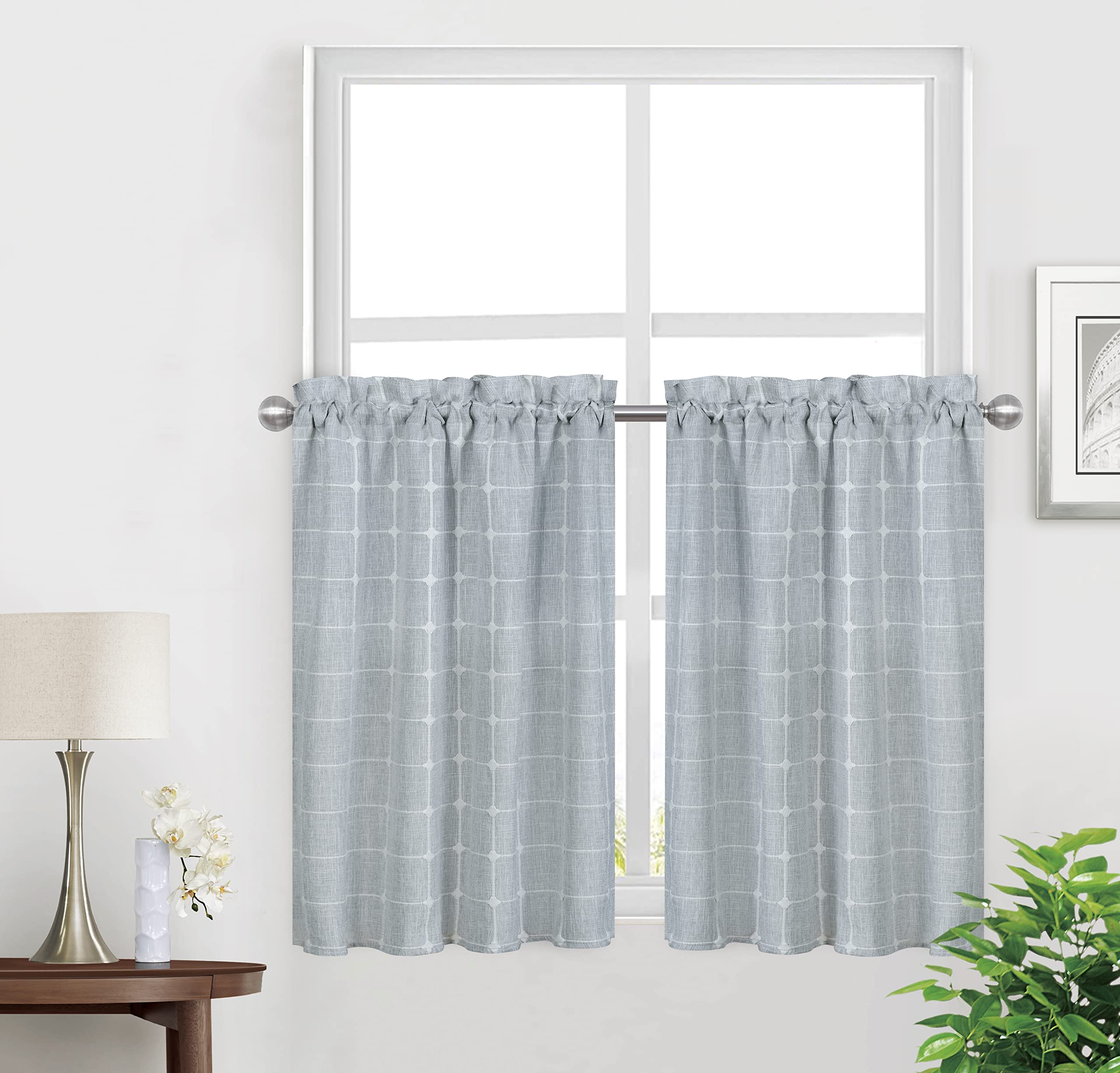 Shunjie.Home Kitchen Curtains 36 Inch Cafe Curtain Tiers Boho Linen Textured Short Curtains For Bathroom Farmhouse Small Window