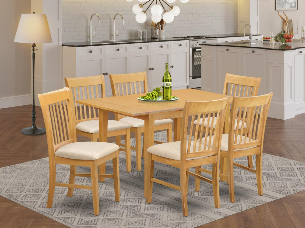 East West Furniture Norfolk 7 Piece Modern Set Consist of a Rectangle Wooden Table with Butterfly Leaf and 6 Linen Fabric Kitchen Dining Chairs, 32x54 Inch, Oak
