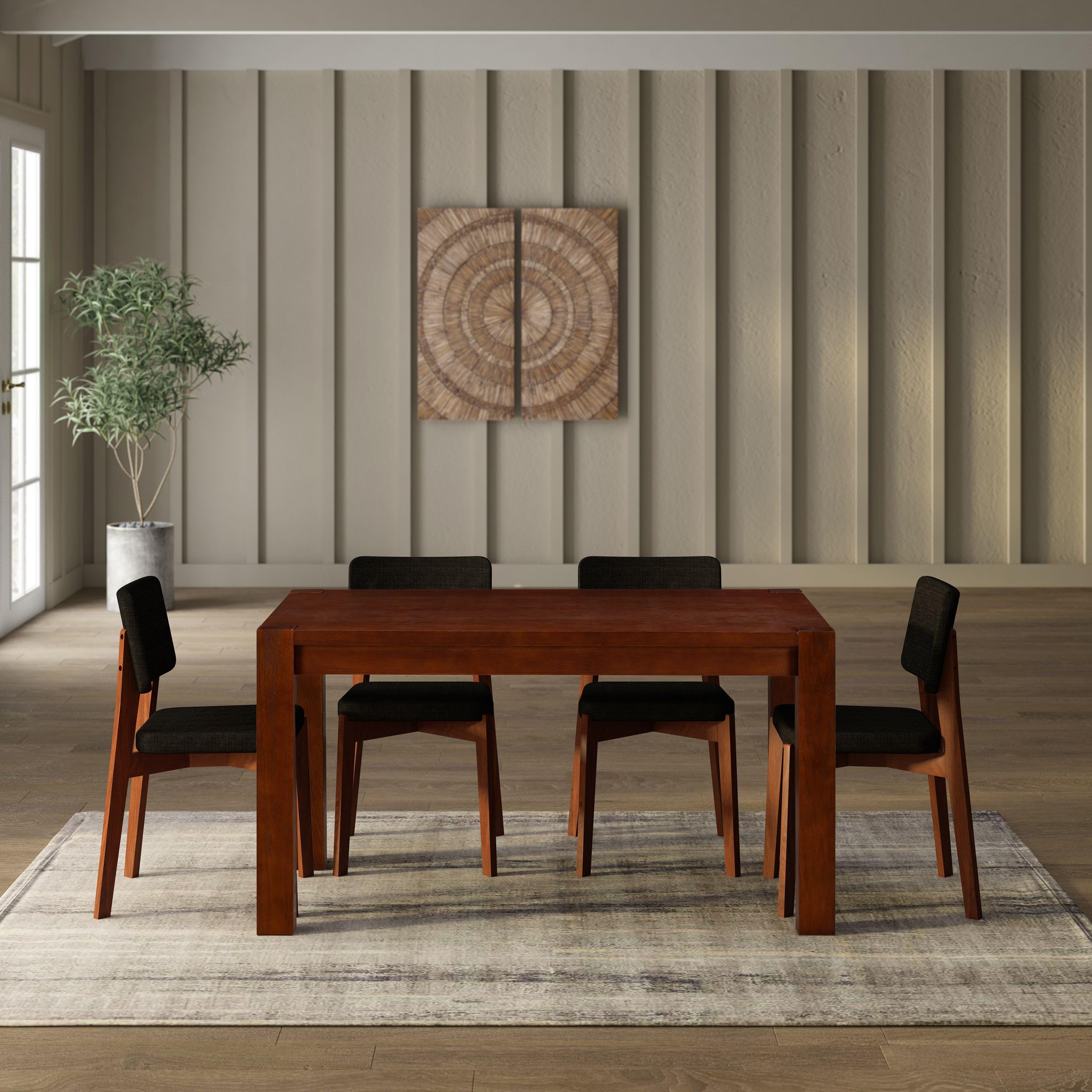 Ntc Block 55 Inch Modern Farmhouse Dining Table, Rectangular Dinner Table For Dining Room, Living Room Furniture, Effortless Ass