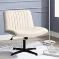 PUKAMI Criss Cross Chair,Comfy Cross Legged Office Desk Chair No Wheels,Modern Fabric Swivel Adjustable Height Mid Back Wide Sea