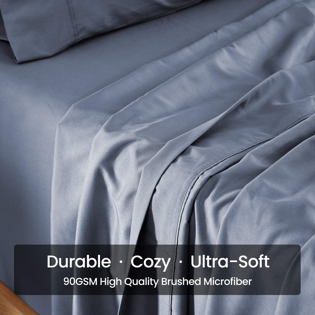 Sleep Zone Extra Deep Pocket Full Sheet Set 4 Piece - Super Soft Brushed Microfiber Bedding Sheets Set Fits Deep Mattress Upto 21 Inches (Flint Blue, Full)