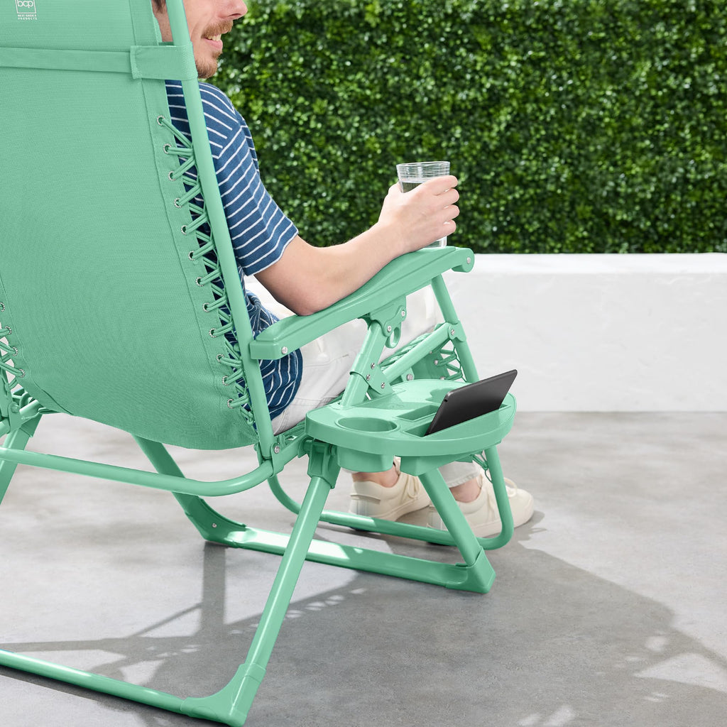 Best Choice Products Adjustable Zero Gravity Chair, Monochromatic Color Folding Patio Recliner W/Side Tray, Headrest - Mint