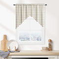 Beige Buffalo Plaid Swag Valance Curtains For Kitchen, Farmhouse Swag Kitchen Curtains 36 Inches Long, Rustic Gingham Check Smal