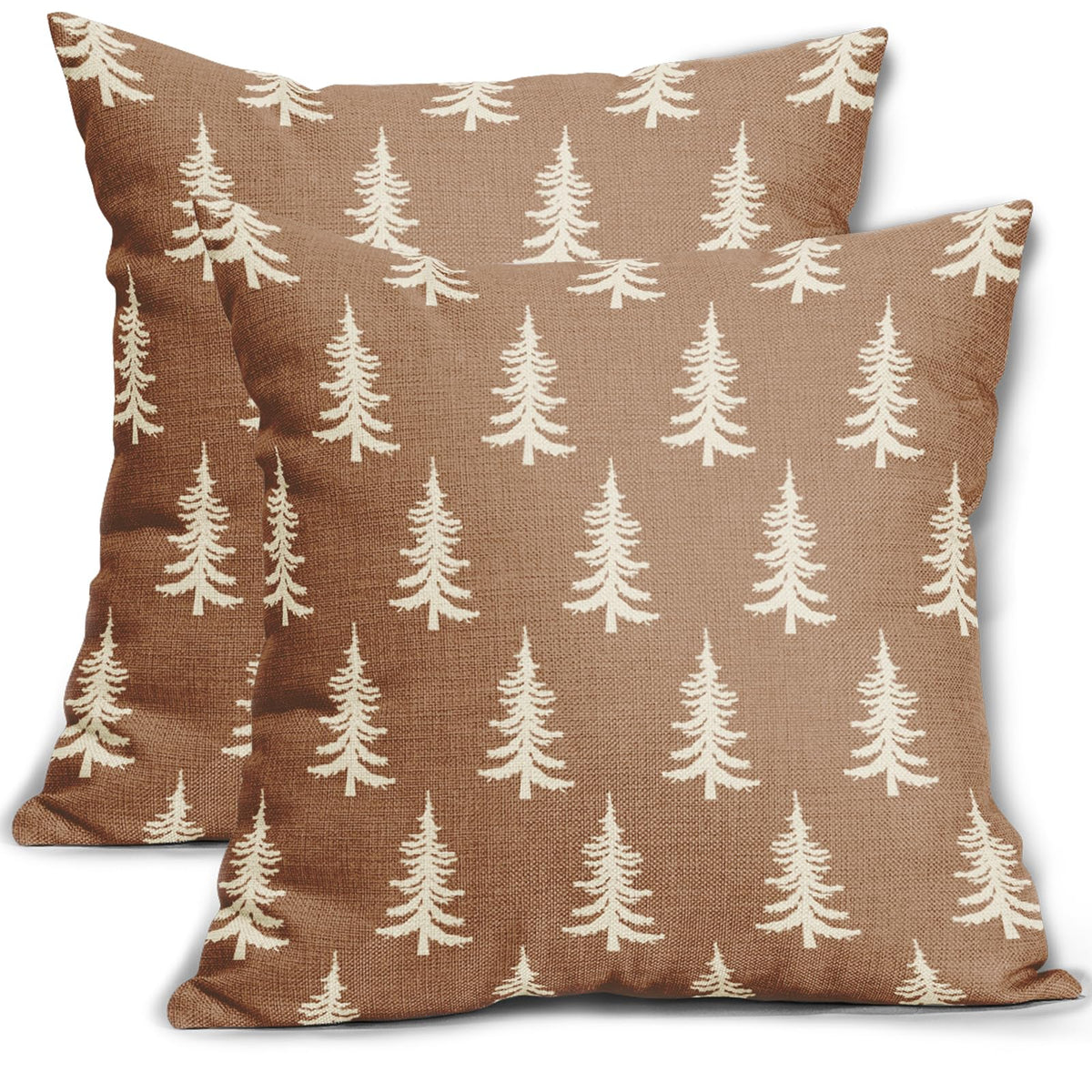 Aytipun Christmas Pillow Covers 18X18 Set Of 2 Brown Xmas Tree Rustic Style Winter Print Decorative Outdoor Pillowcases Holiday