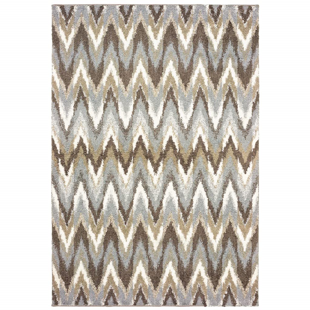 HomeRoots Grey Polyester 4’x6’ Gray and Taupe Ikat Pattern Area Rug