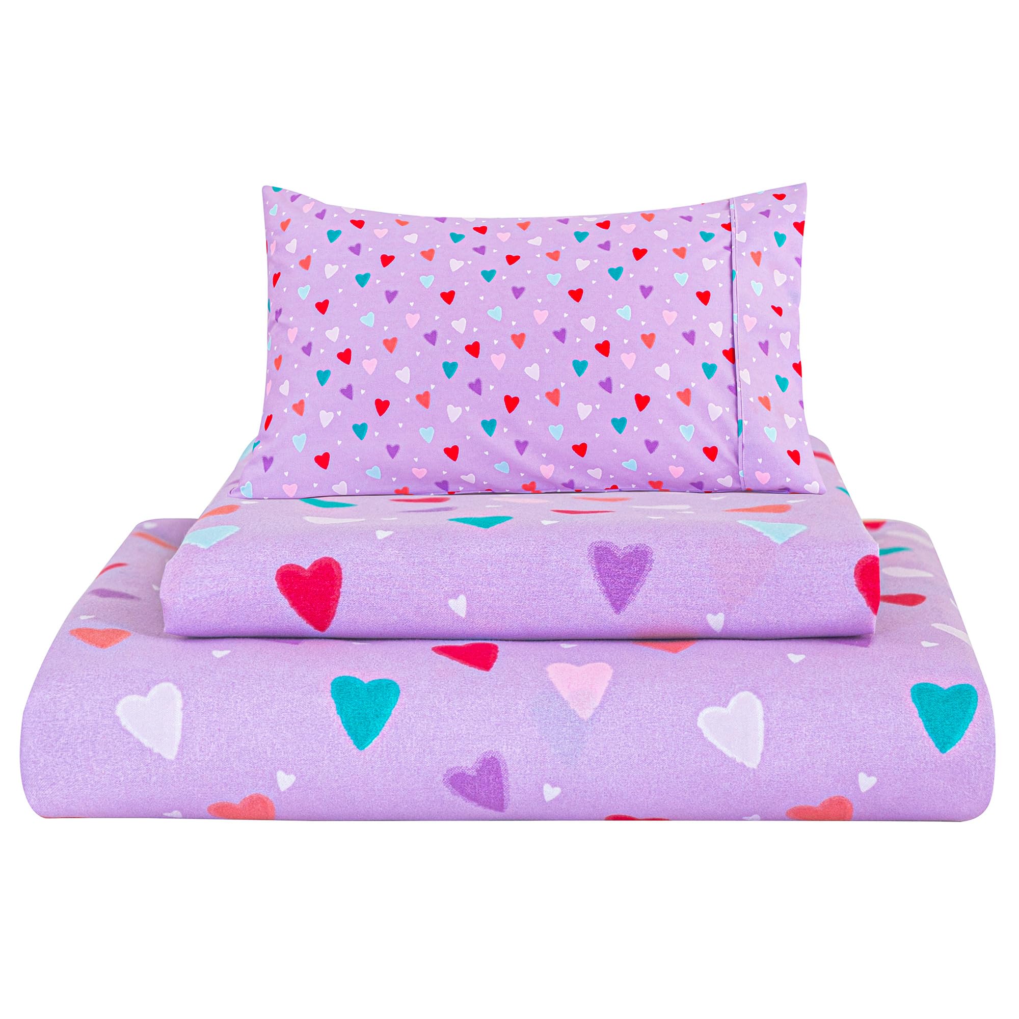 Viviland Kids Twin Sheet Set - Girls Purple Twin Sheet Set - Kids Toddlers Twin Microfiber Fitted Sheets And Pillowcase - Colorf