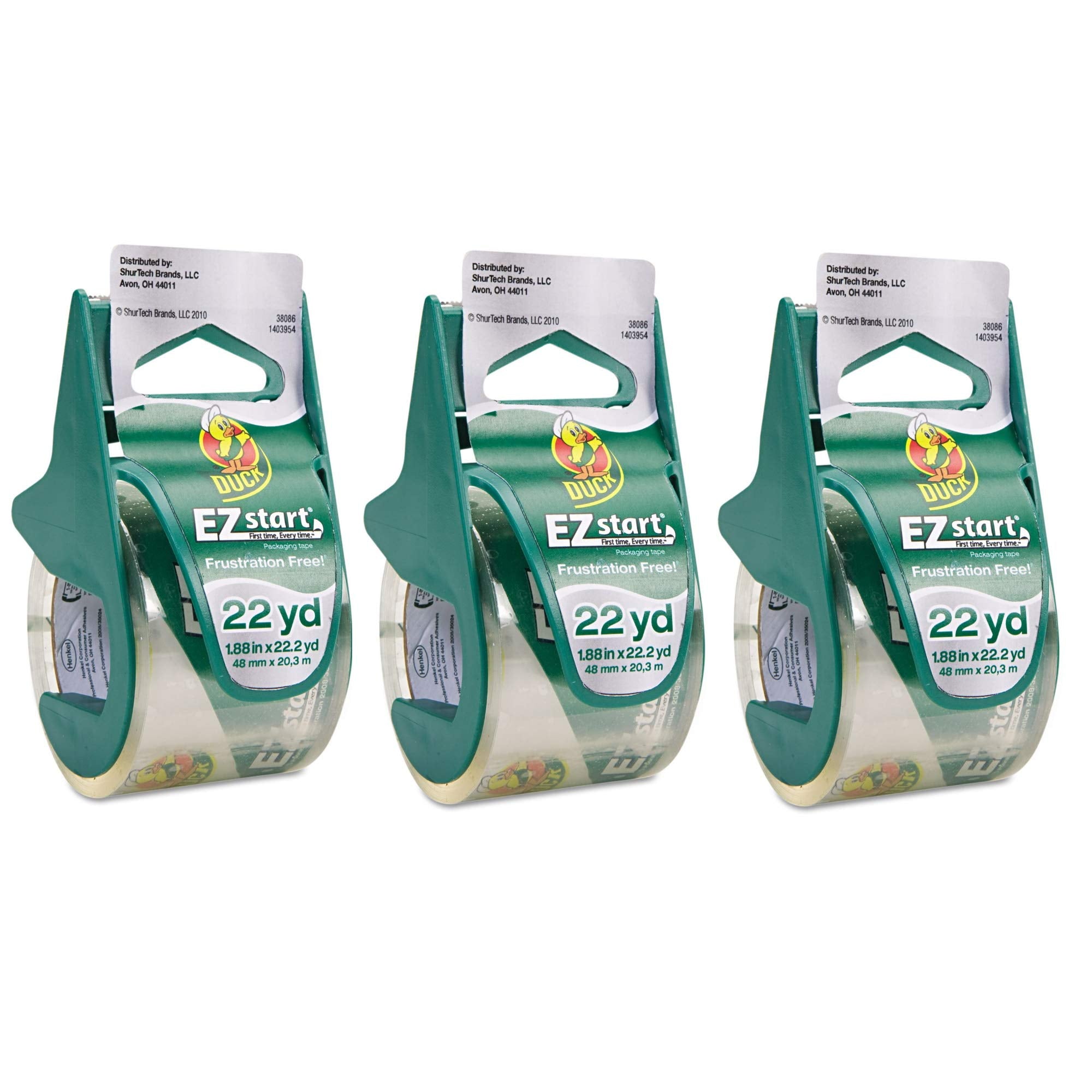 Duck Ez Start Premium Packaging Tape, 3 Pack