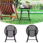 Teokj Folding Outdoor Side Tables, Anti Rust Small Patio Table Round Metal End Table With Flower Cutouts For Porch Yard Balcony Deck Lawn, Black