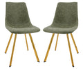 LeisureMod Markley Modern Leather Kitchen and Dining Chair with Gold Legs Set of 2, Olive Green