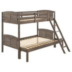 Coaster Home Furnishings Flynn Farmhouse Wood Twin Over Full Size Bunk Bed Frame with Ladder and Guardrails Fully Slatted Mattress Ready Foundation Weathered Brown 400809